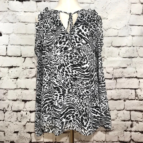 NWT MICHAEL Michael Kors Big Cat Cold Shoulder‎ Top - Picture 1 of 8